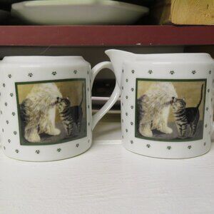 Vandor Lowell Herrero Cat & Dog Sugar Bowl & Creamer Vintage (DF91)